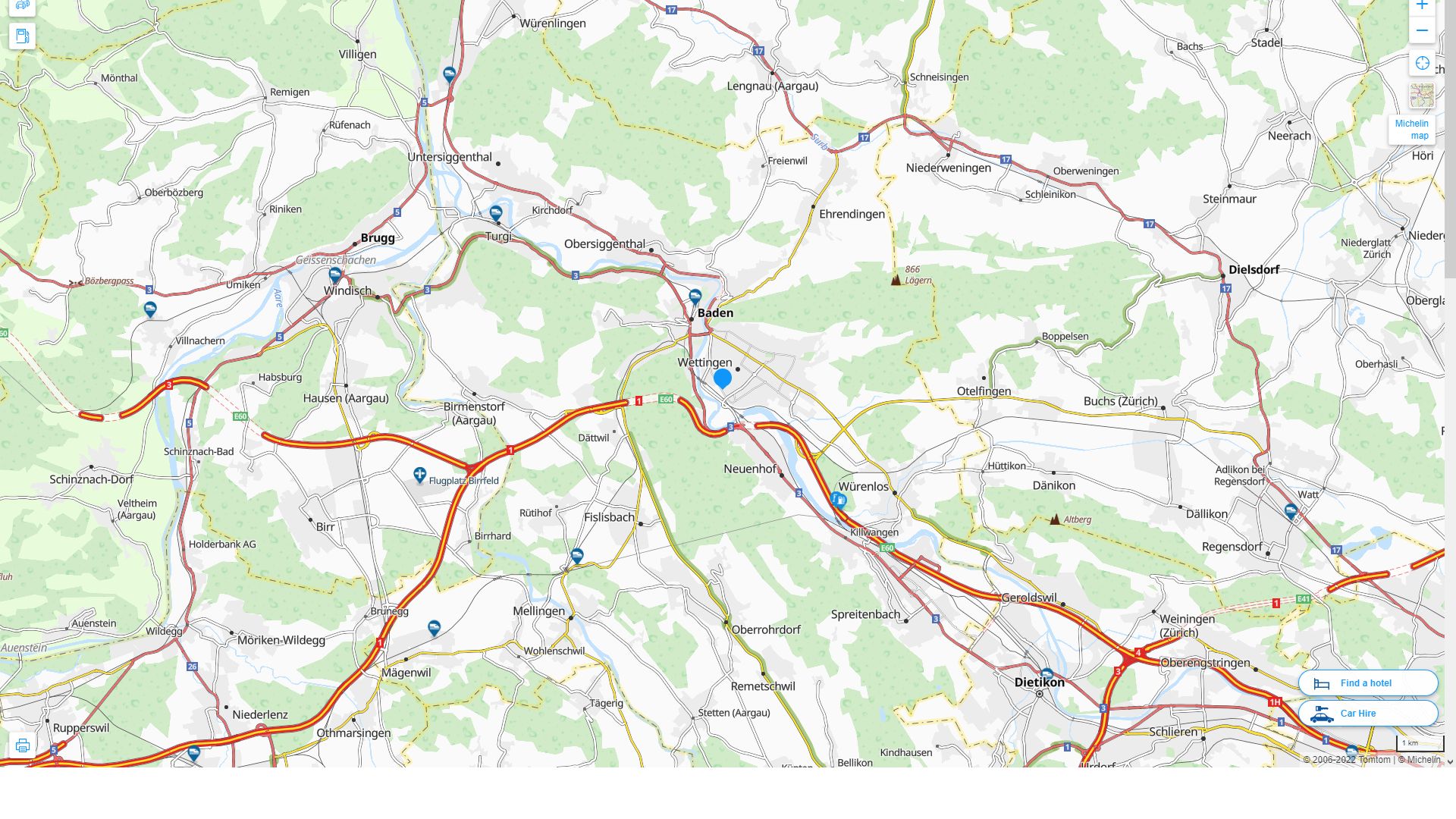 Wettingen Highway and Road Map